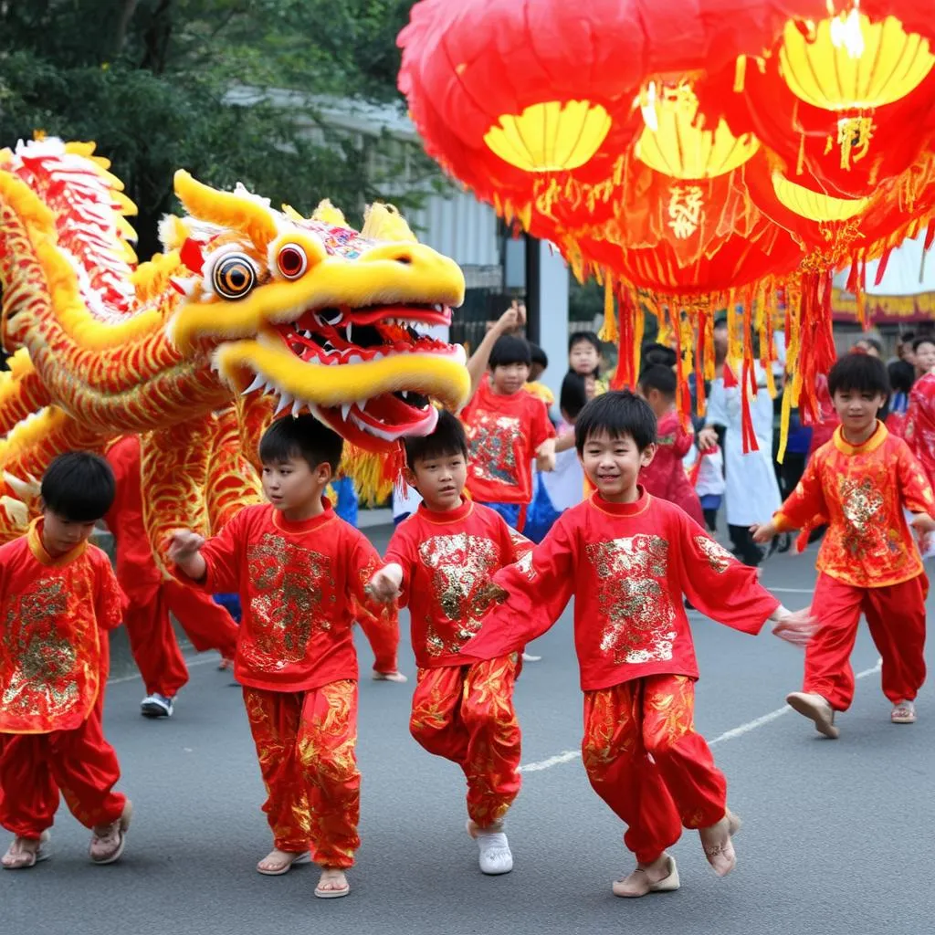 Trẻ em chơi rồng trung thu