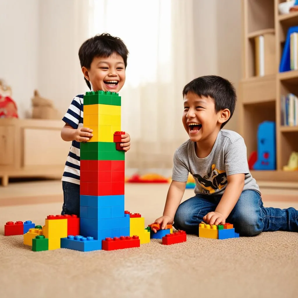 Trẻ em cùng nhau xếp hình Lego