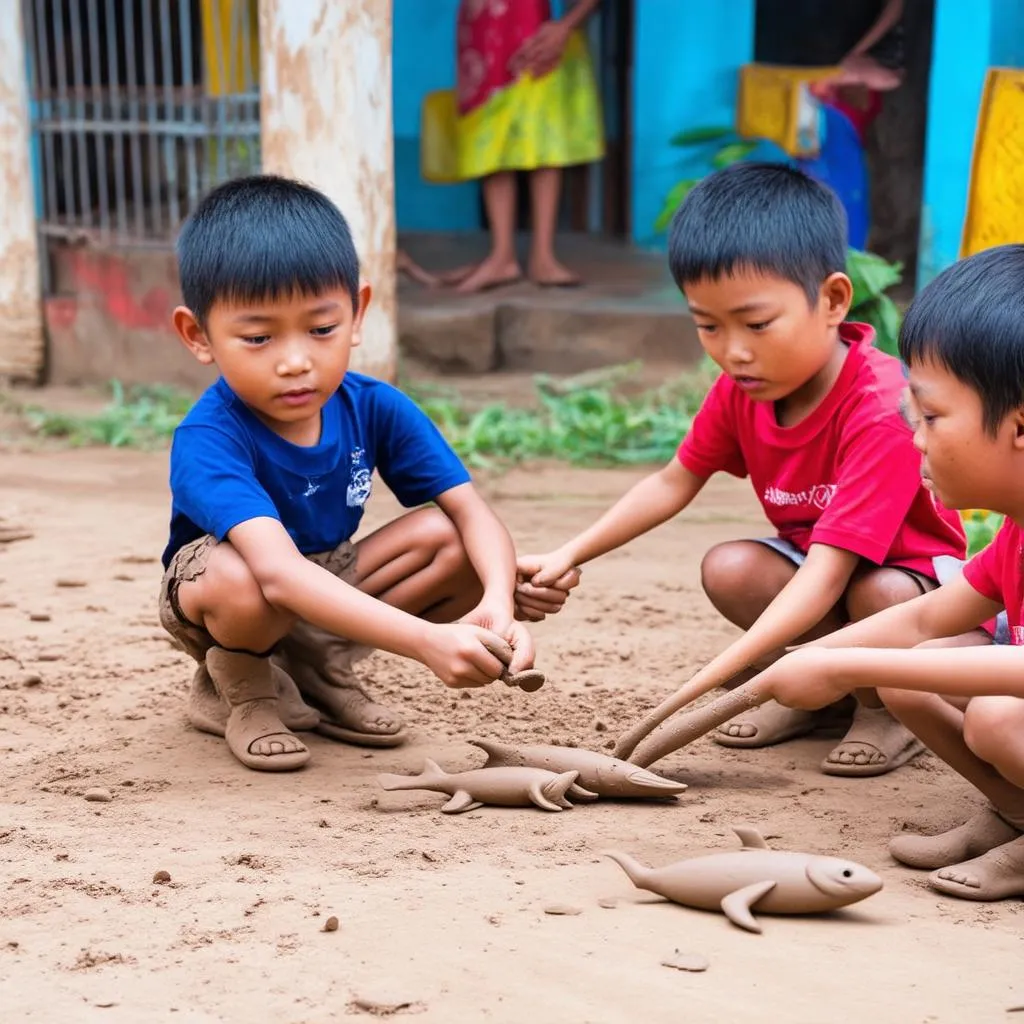 Trẻ em chơi đập cá