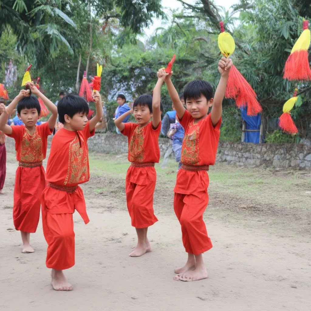 Trẻ em dân tộc chơi trò chơi dân gian