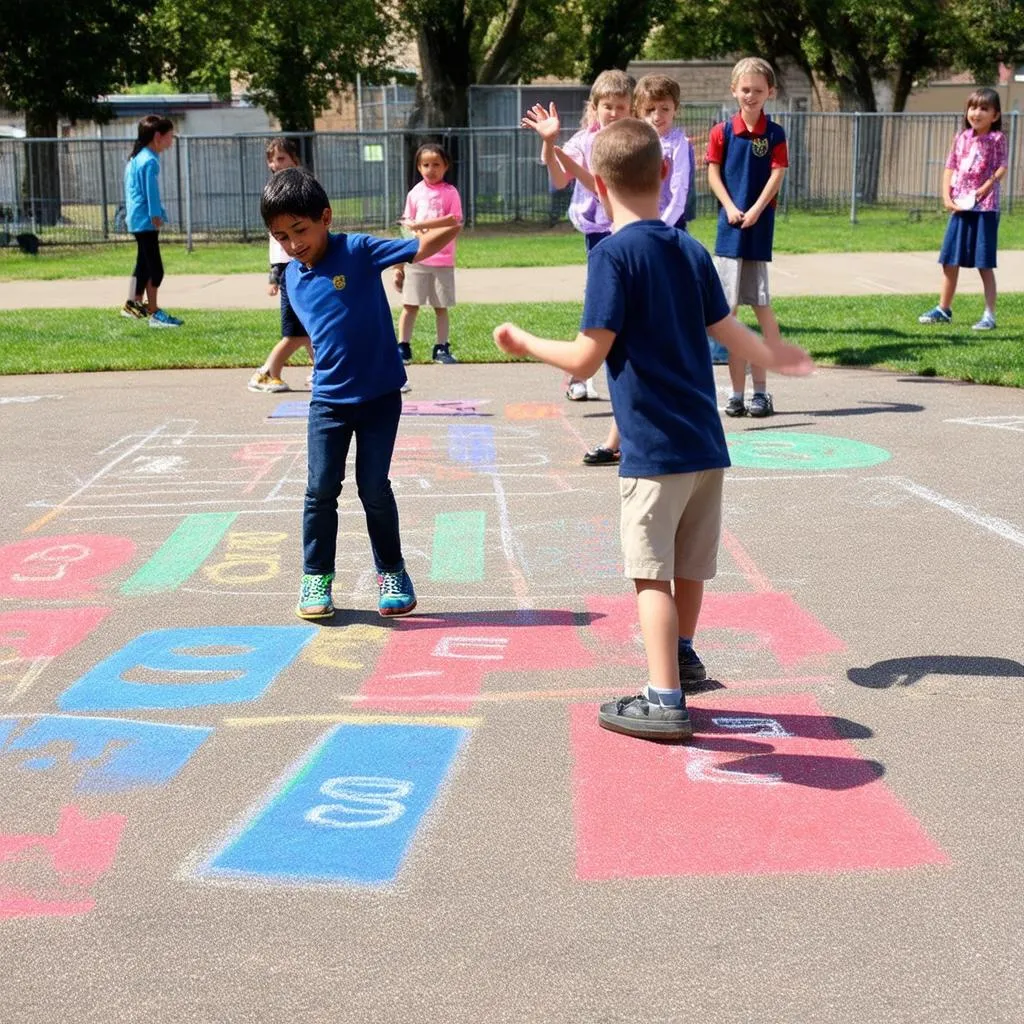 Kids playing hopscotch