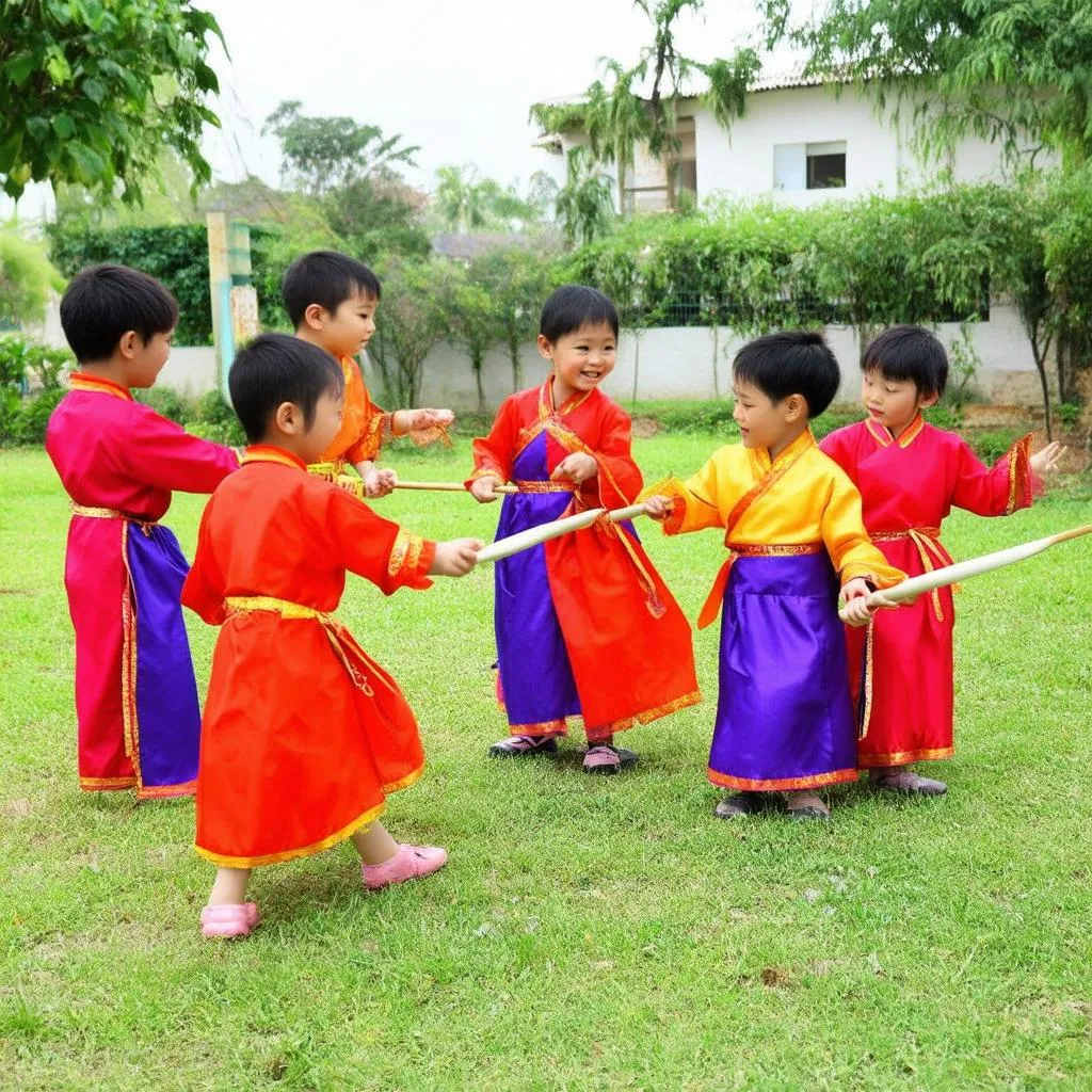 Trẻ em mầm non vui chơi cùng nhau