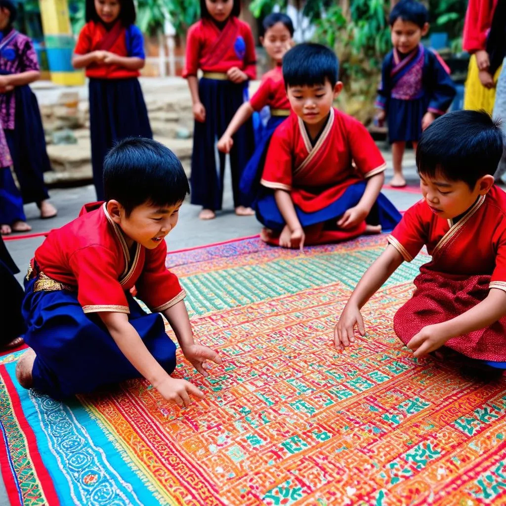 Vietnamese children playing a traditional game