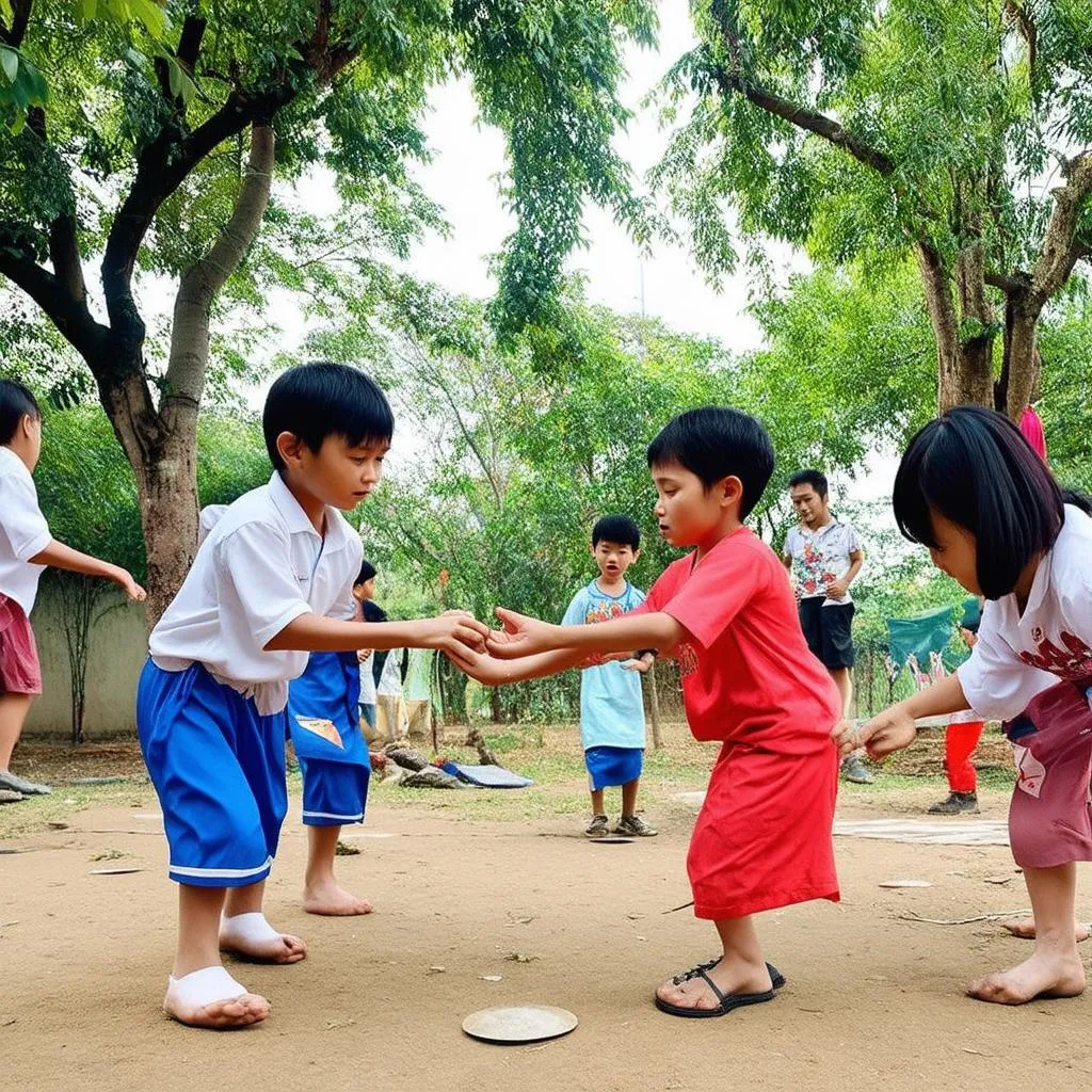 Trẻ em Việt Nam chơi ô ăn quan