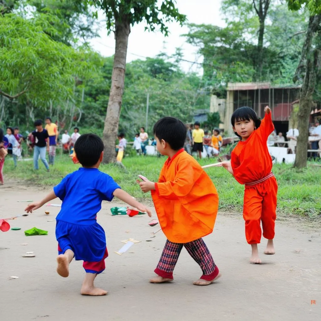 Trẻ em chơi các trò chơi dân gian