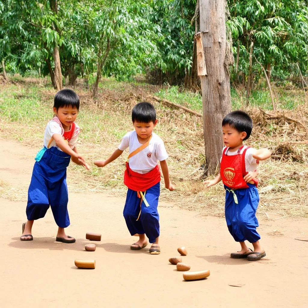 Trẻ em vui chơi đập guốc