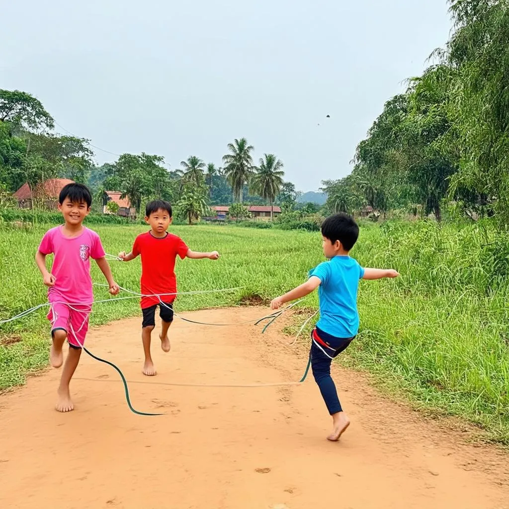 trẻ em vui chơi nhảy dây