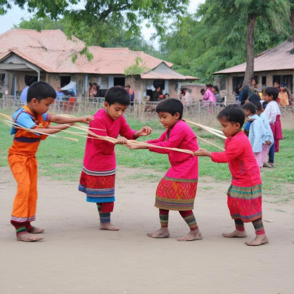 Trẻ em vui chơi trò chơi dân gian