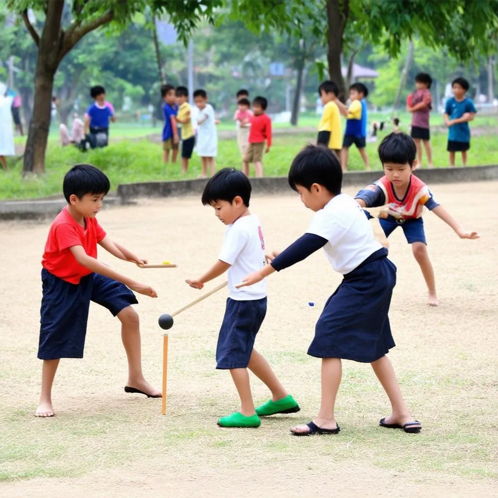 Trẻ em vui chơi trò chơi dân gian