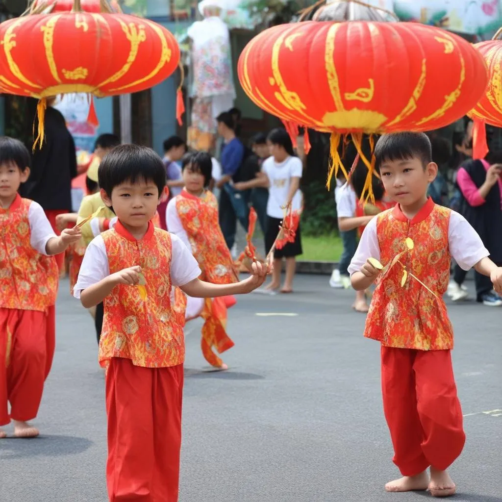 Các em nhỏ chơi các trò chơi dân gian ngày Tết Trung Thu