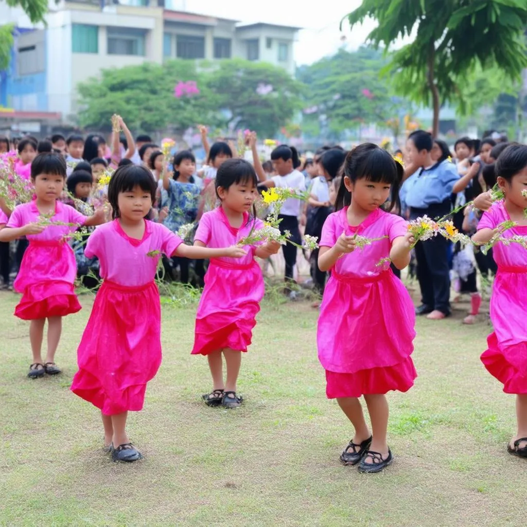 Trẻ em chơi trò chơi chuyền hoa