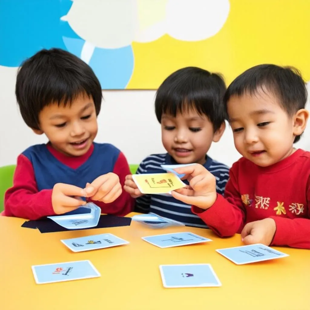 Trẻ em vui chơi với flashcard