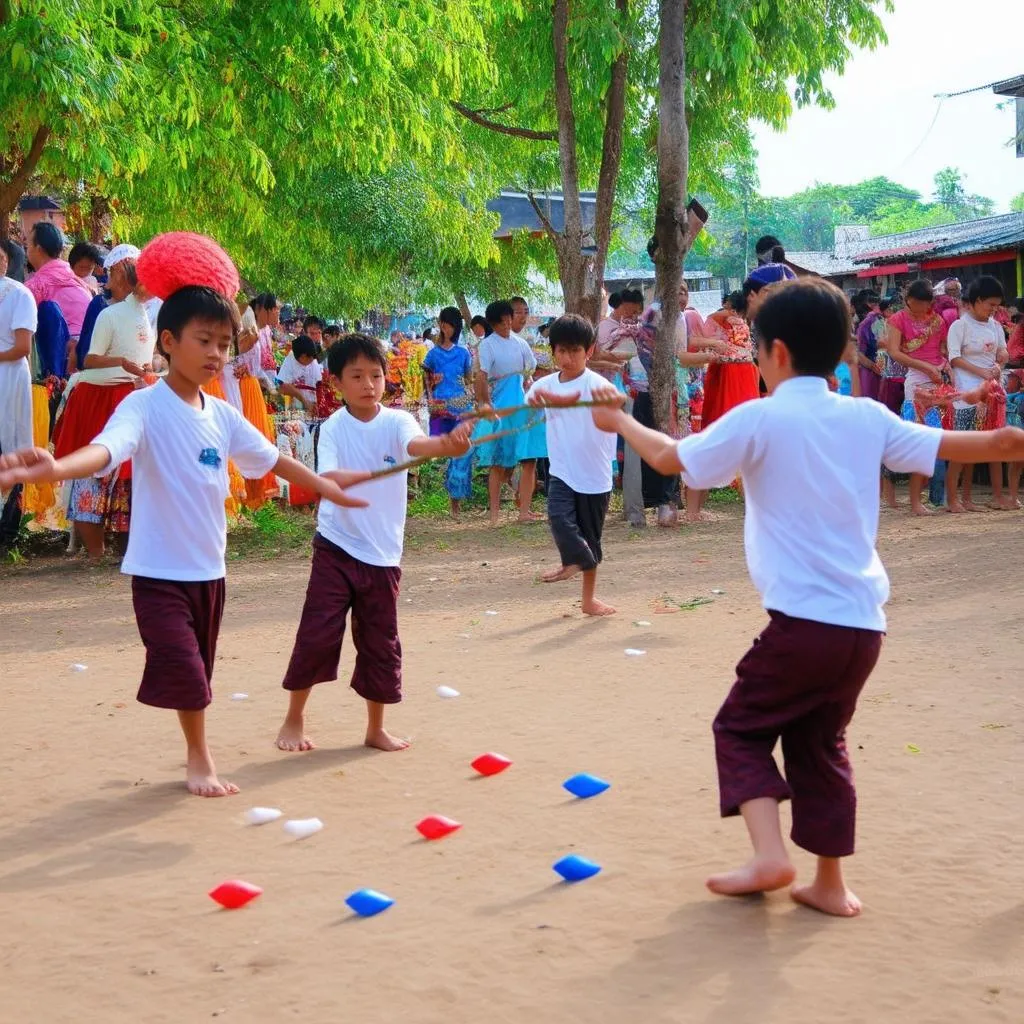 Trẻ em chơi trò chơi treo keo