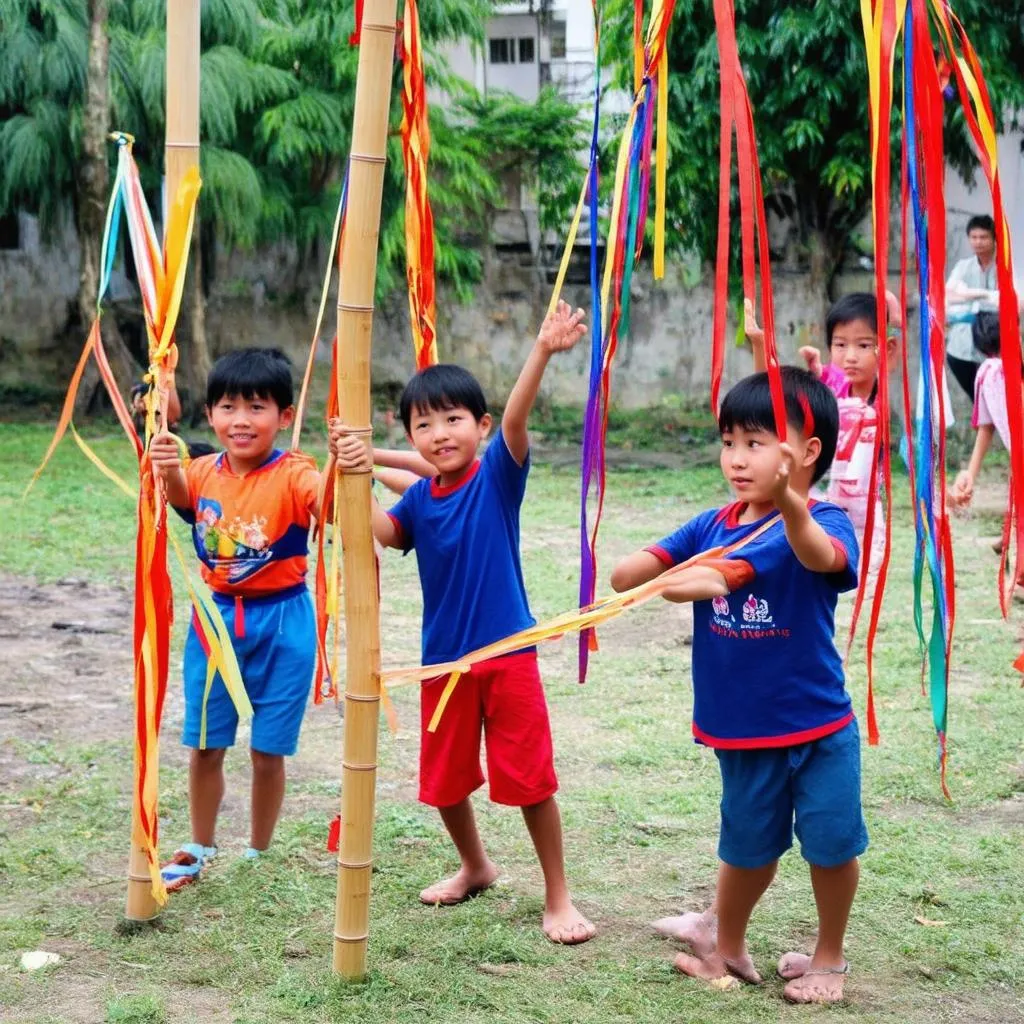 Trẻ em chơi trò chơi treo quan