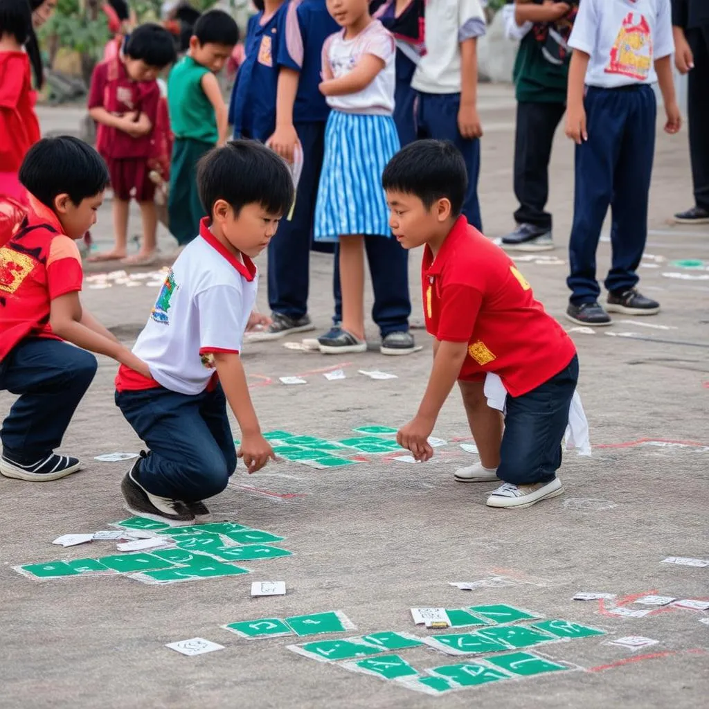 Trẻ em chơi trò chơi con cào cào