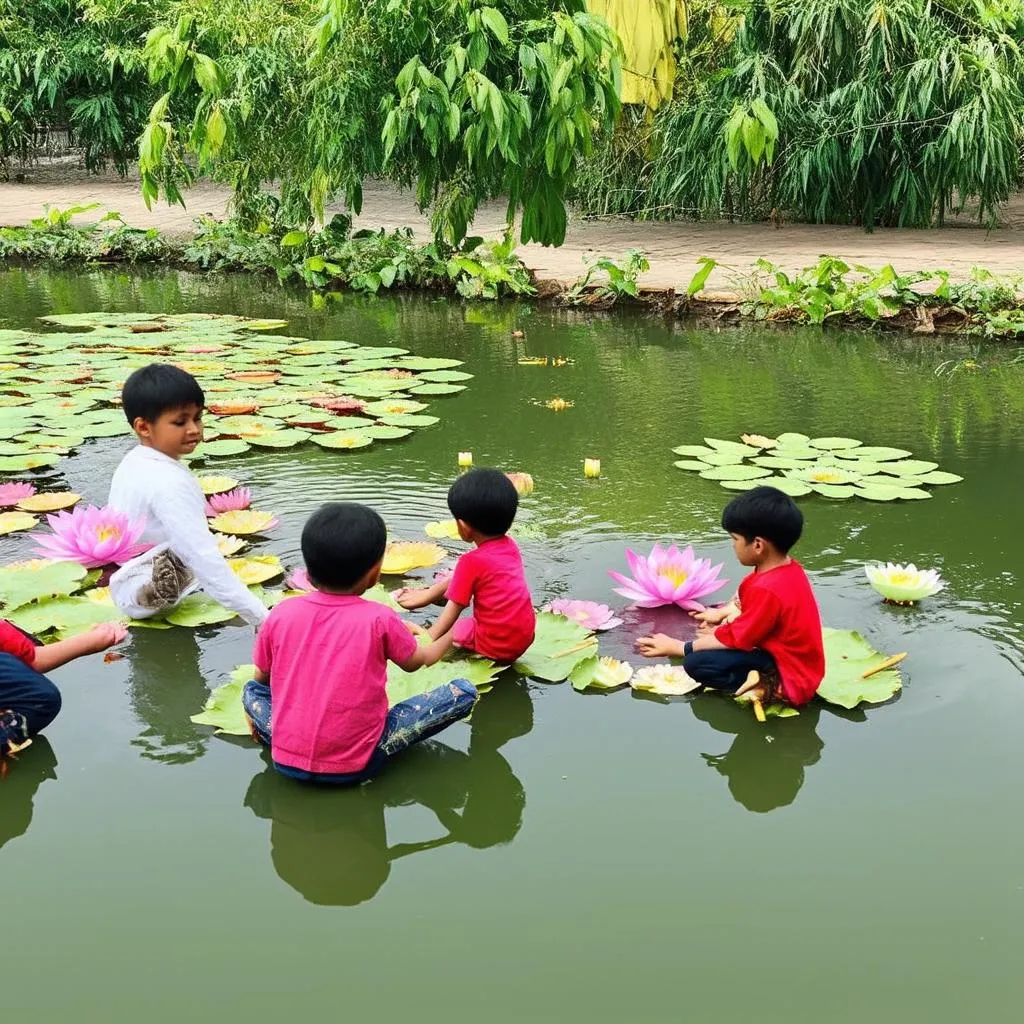 Trò chơi của trẻ em ở đầm sen