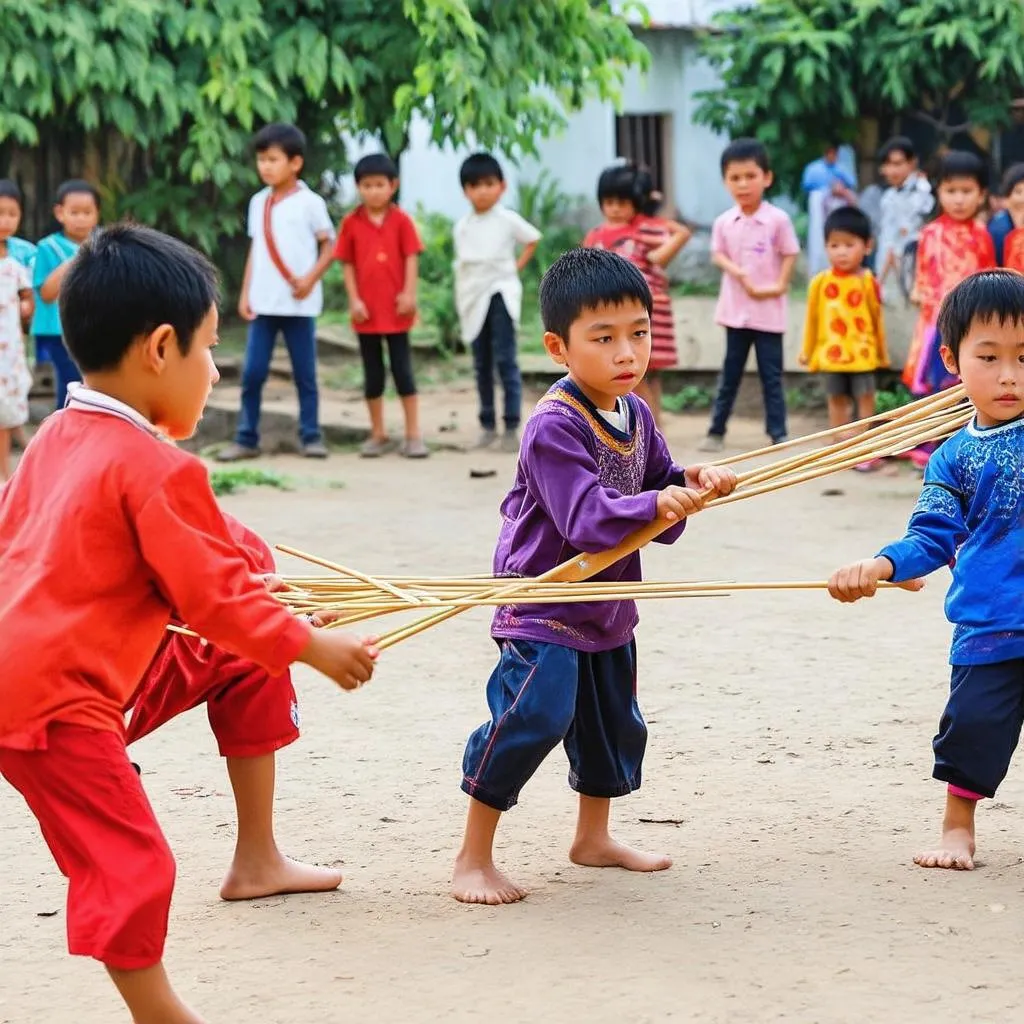 Hình ảnh các em nhỏ chơi trò chơi dân gian