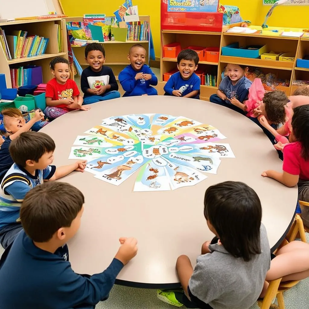 Children playing animal guessing game