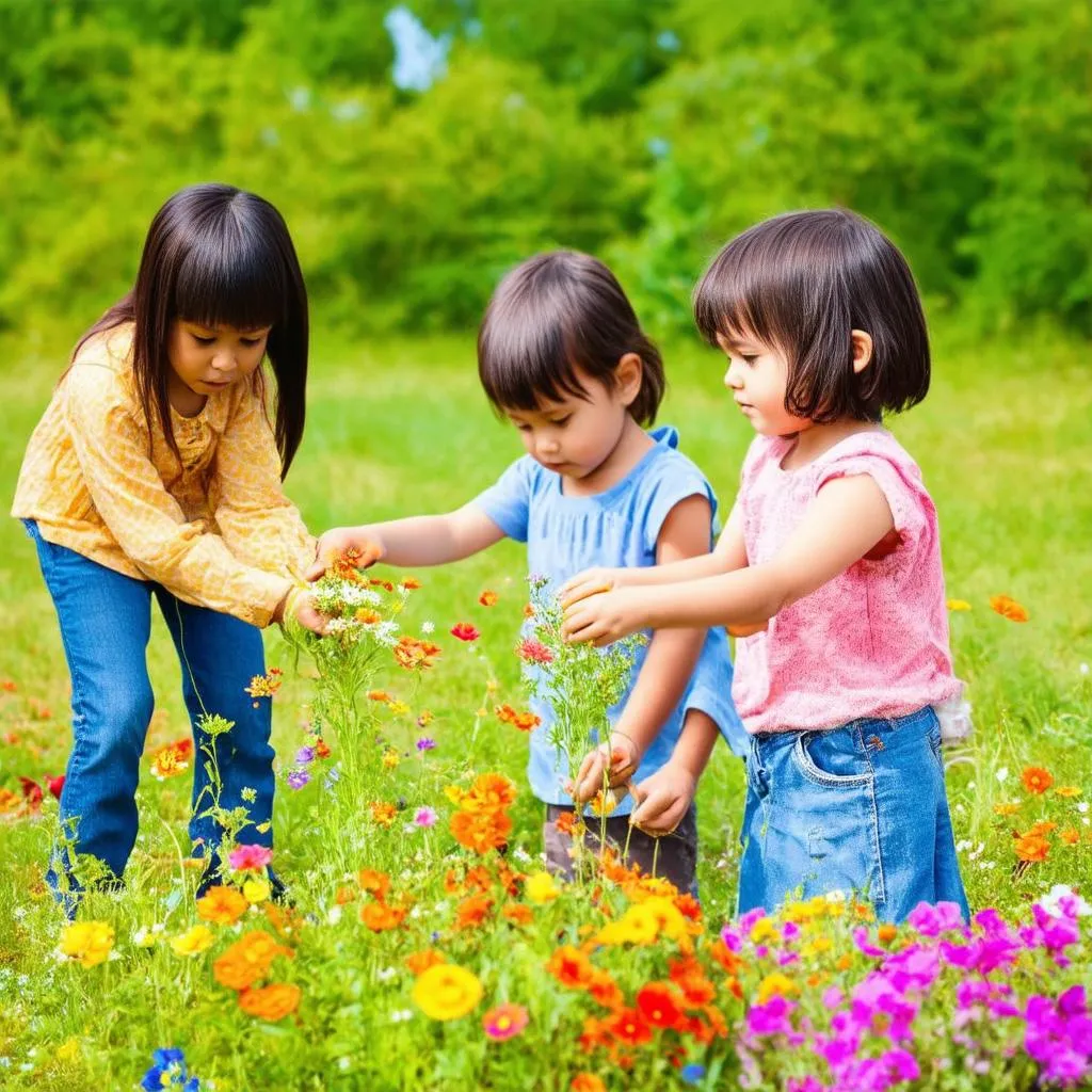 trò chơi hái hoa ngoài trời