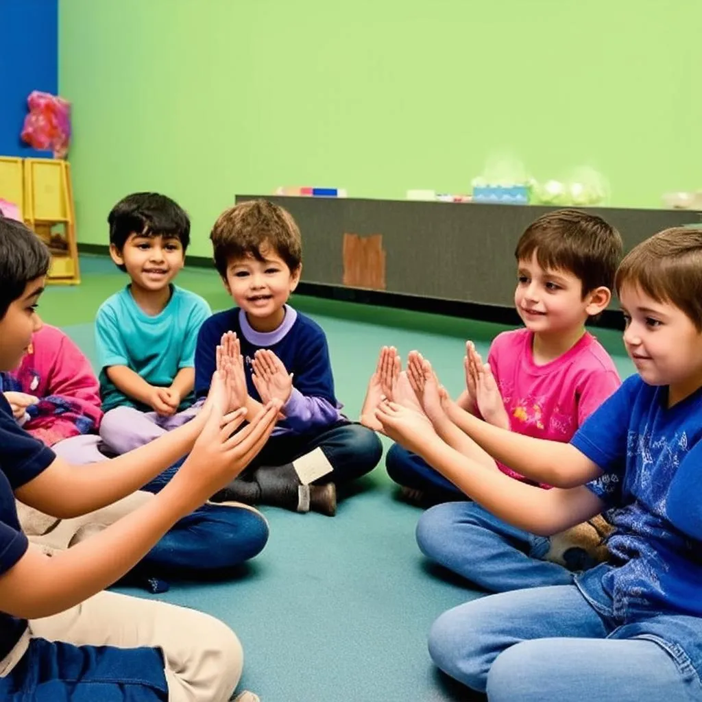 Children playing hand clapping game