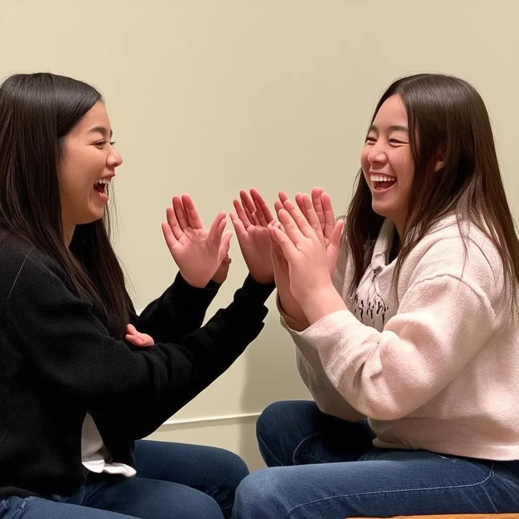 Two people playing a hand clapping game