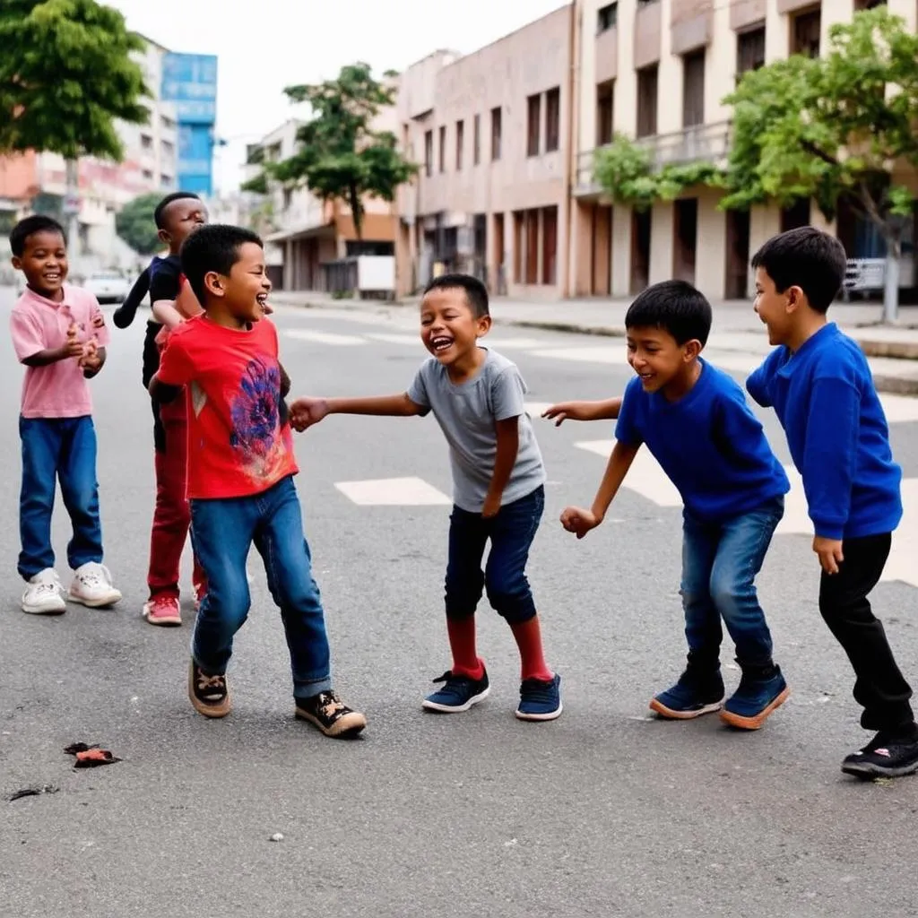 Trẻ em chơi đùa trên đường phố