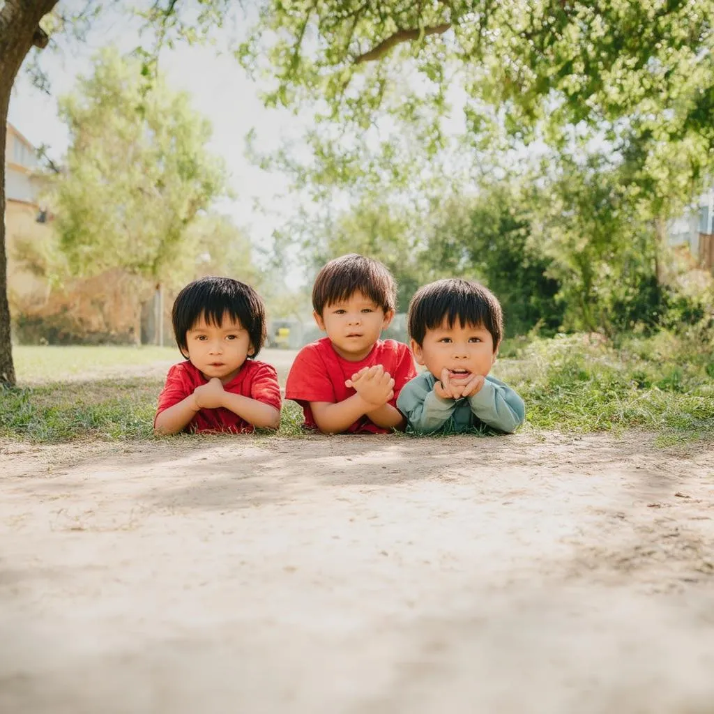 Trẻ em chơi trốn tìm ngoài trời