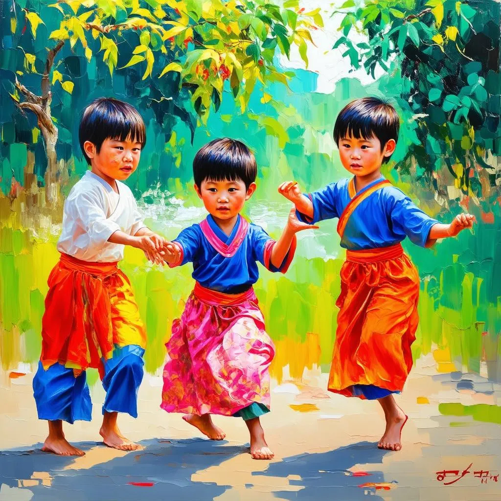 Tranh vẽ trò chơi ô ăn quan