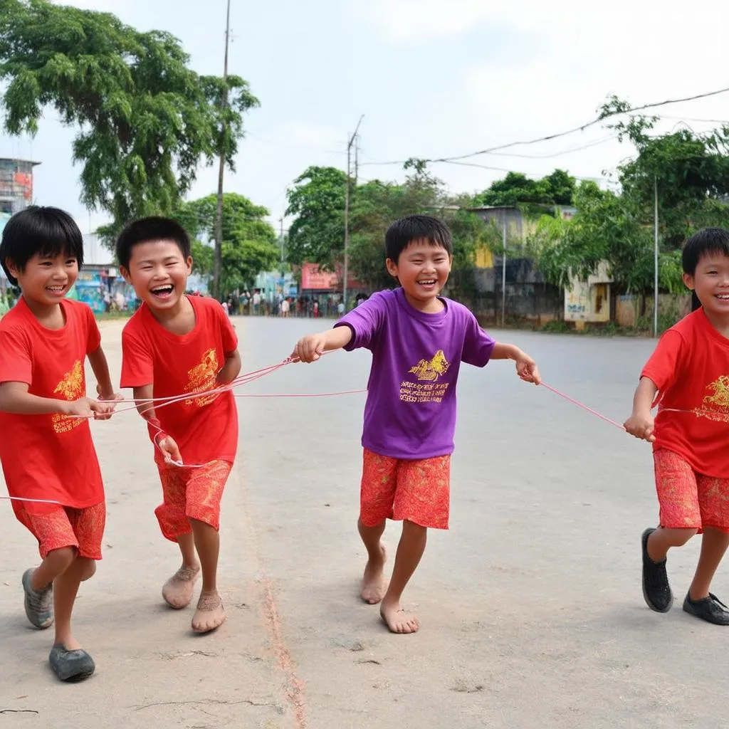 Tranh vẽ đề tài trò chơi dân gian nhảy dây