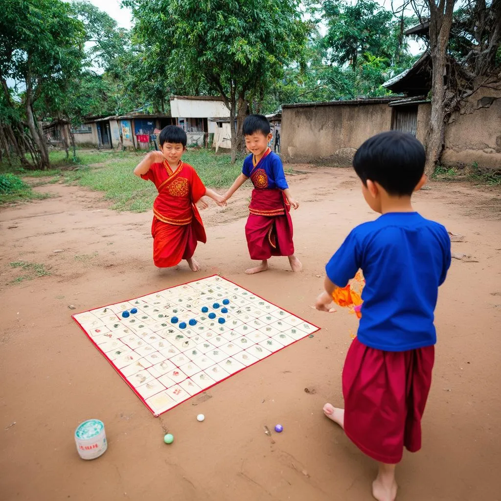 Tranh vẽ trò chơi ô ăn quan