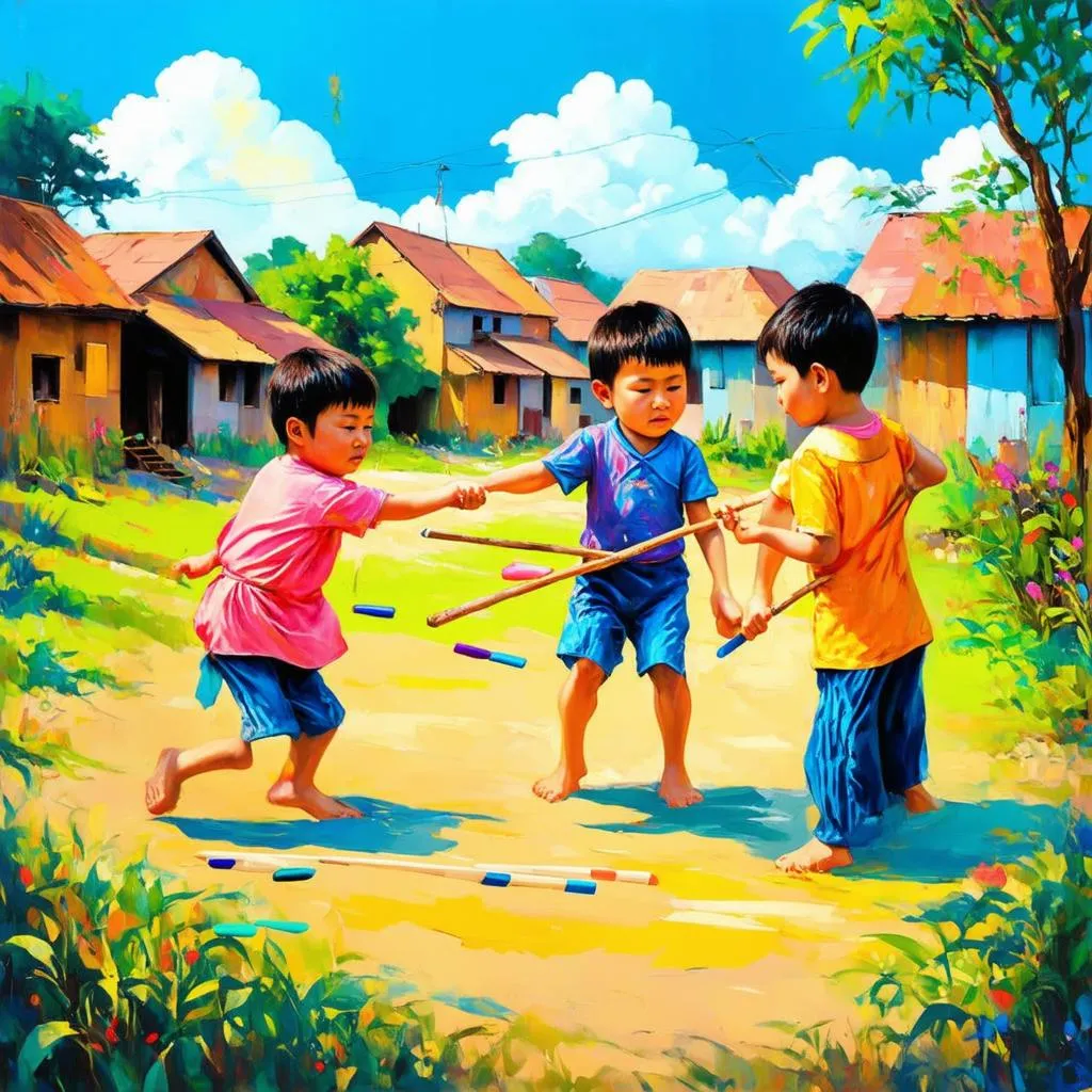 Tranh vẽ trò chơi dân gian