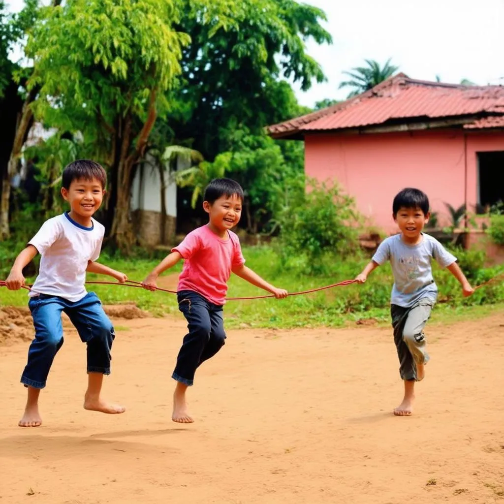 Vẽ tranh trò chơi dân gian nhảy dây