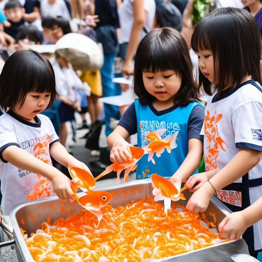 Trẻ em Nhật Bản chơi vớt cá vàng