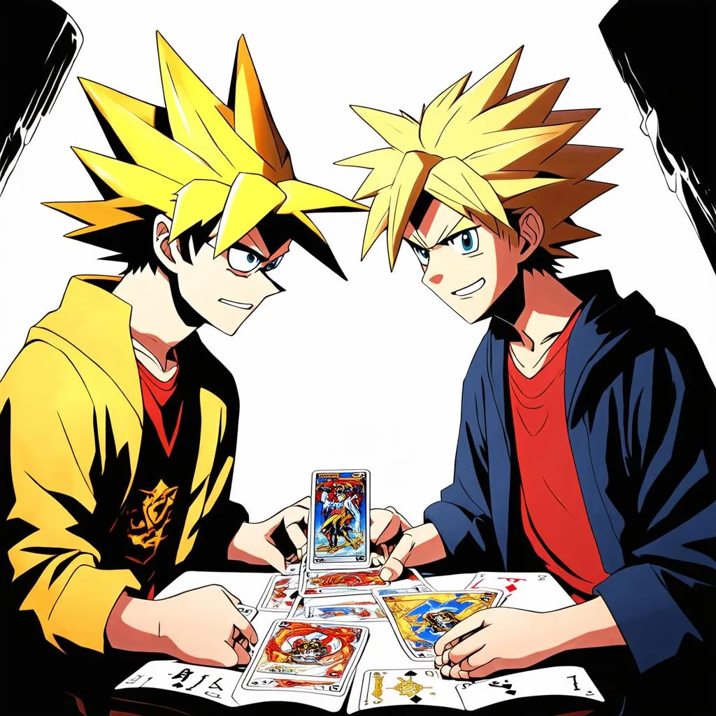 Yugi và Joey đang đấu bài căng thẳng