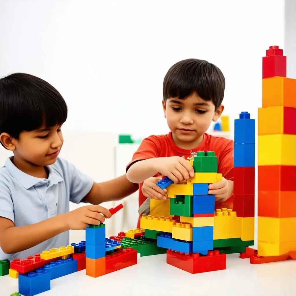 Trẻ em cùng nhau xây dựng mô hình Lego