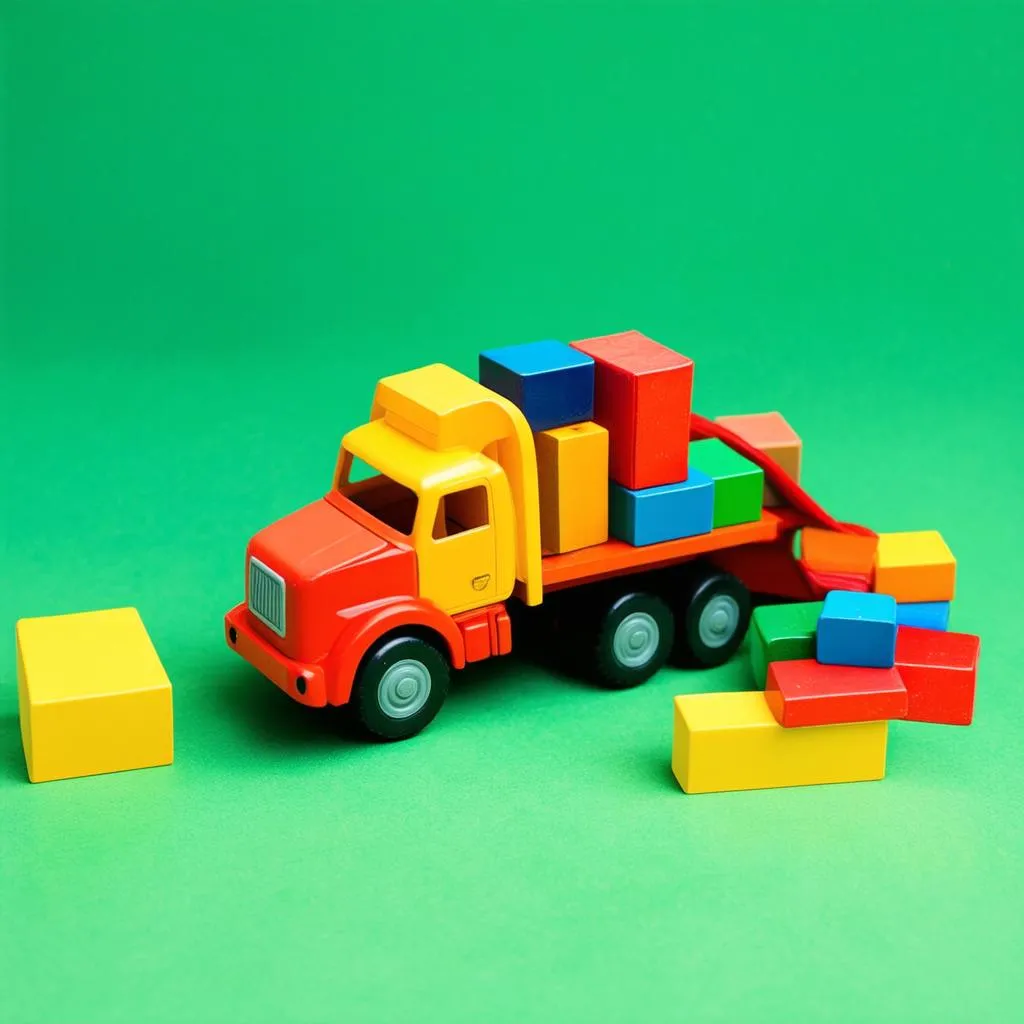 Toy truck carrying colorful blocks