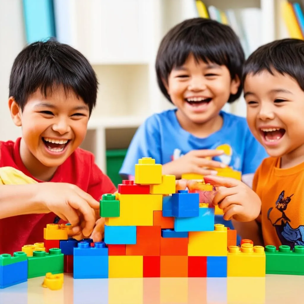 Trẻ em chơi xếp hình lego