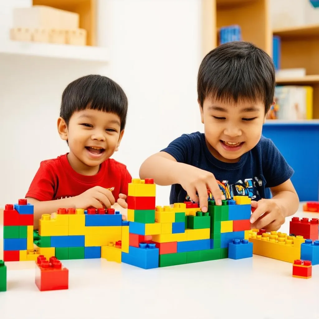 Trẻ em vui chơi lắp ghép lego