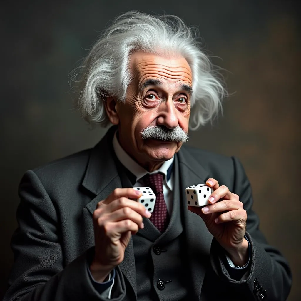 Albert Einstein cầm xúc xắc