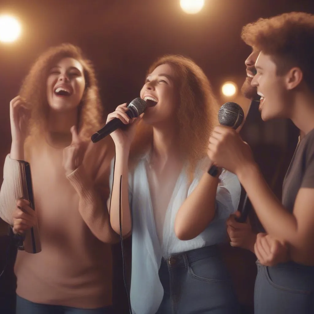 Anh em vui vẻ hát karaoke