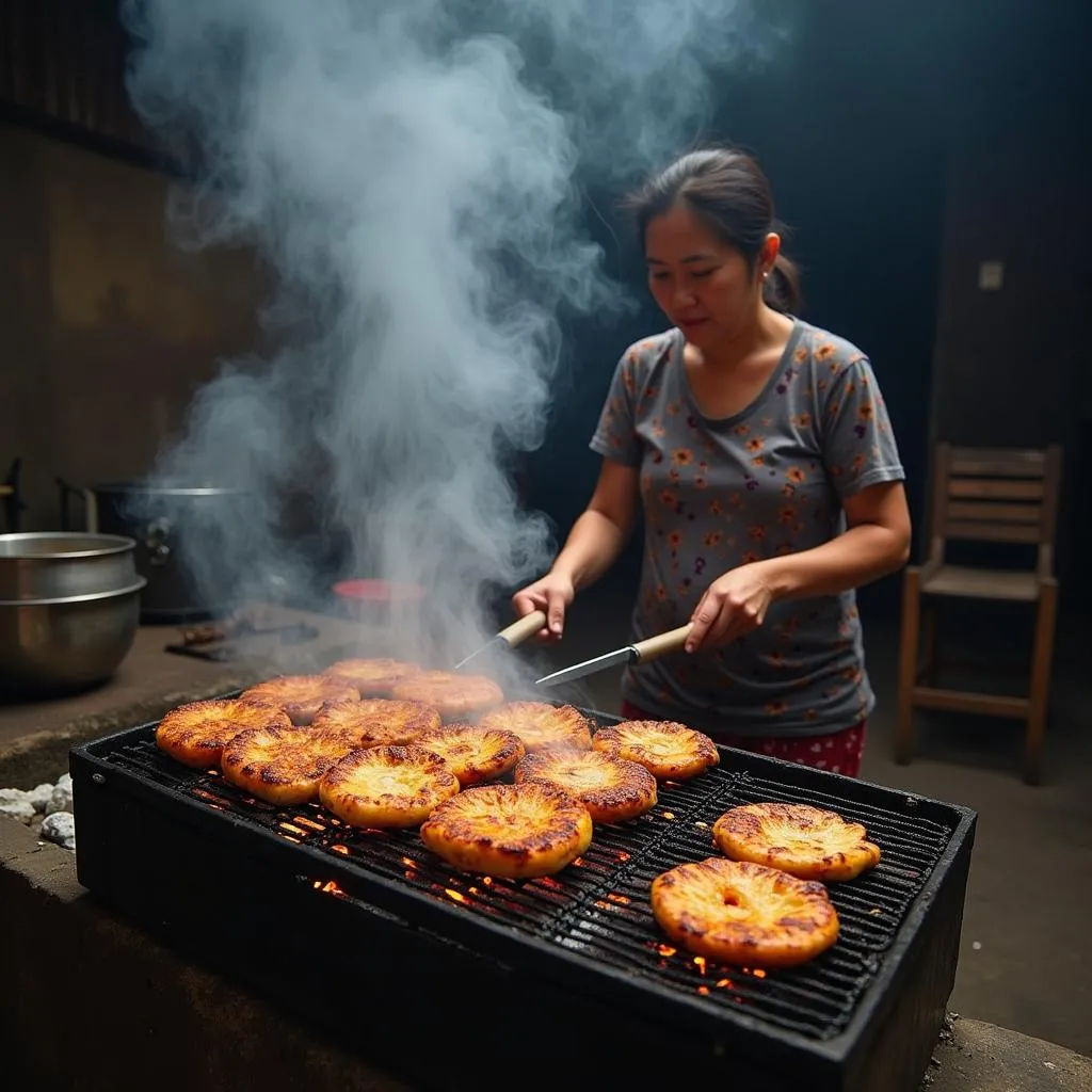 Bánh đa Hà Tĩnh nướng trên than