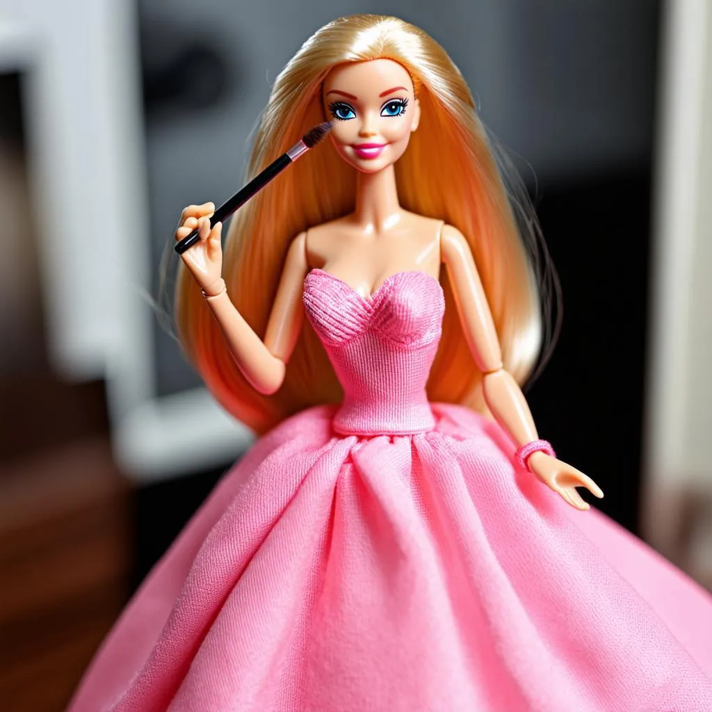 Búp bê Barbie đang trang điểm