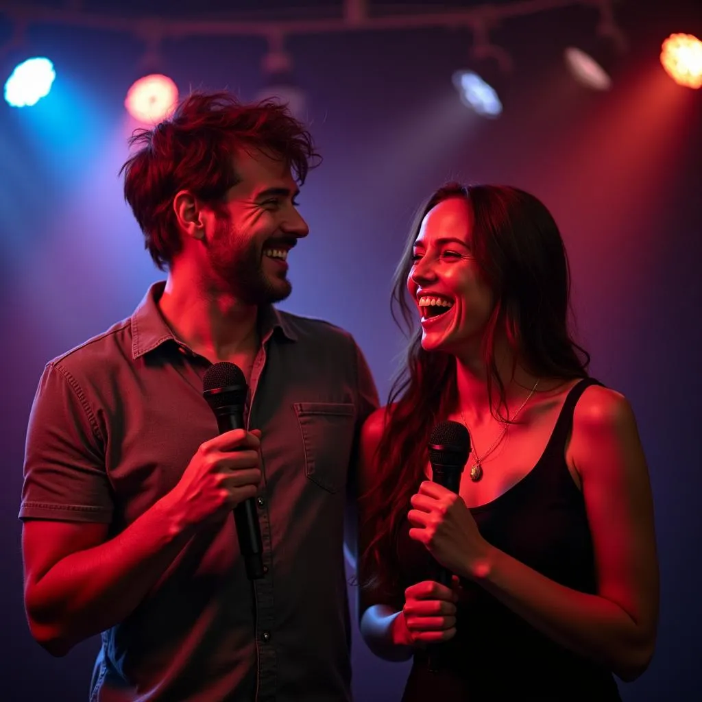 Cặp đôi hát karaoke vui vẻ