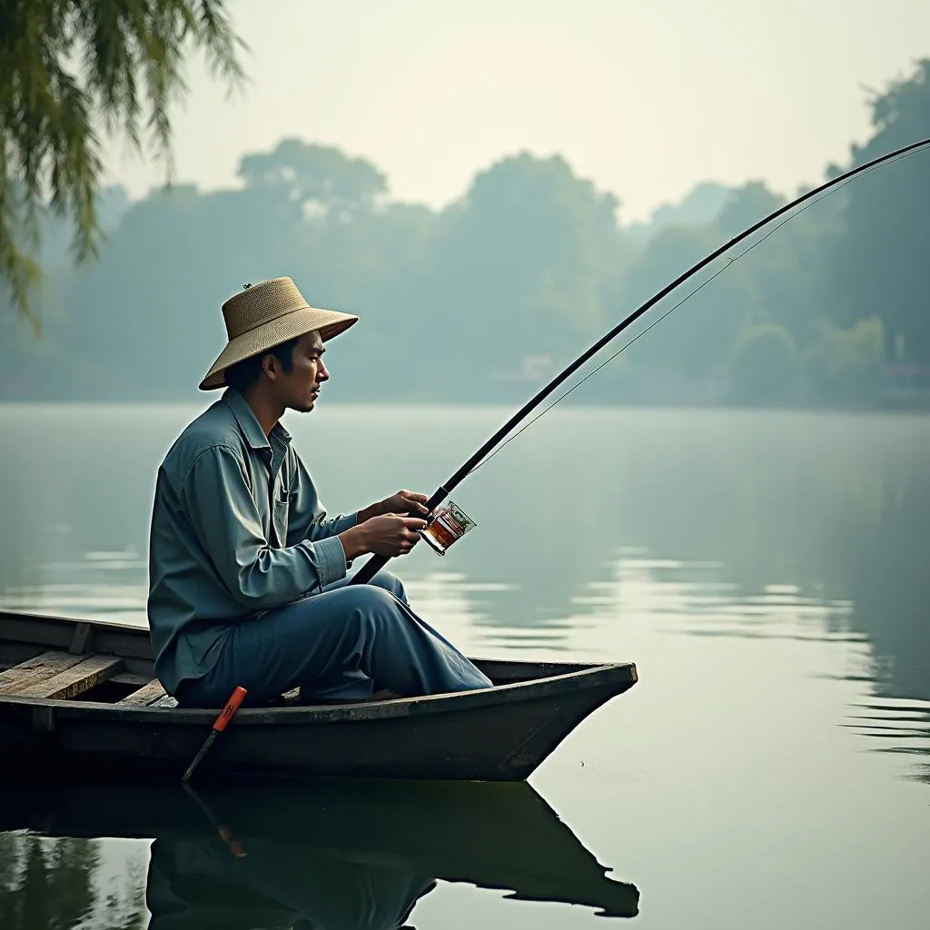 Câu cá mè sông Hồ Tây