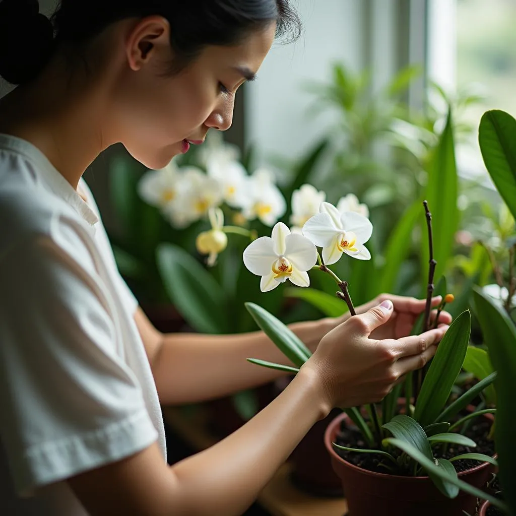 Chăm sóc lan giả hạc Di Linh 5 cánh trắng