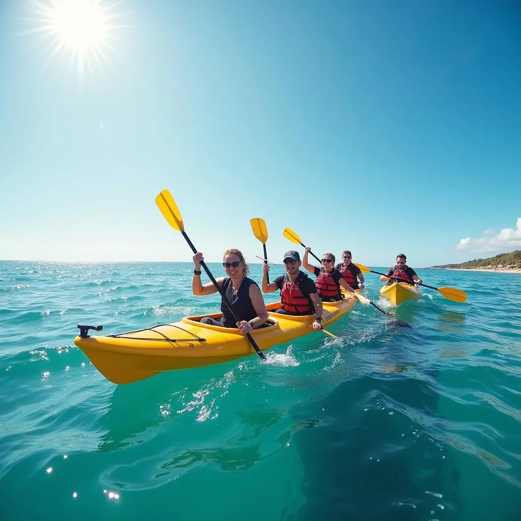 Team building chèo thuyền kayak trên biển