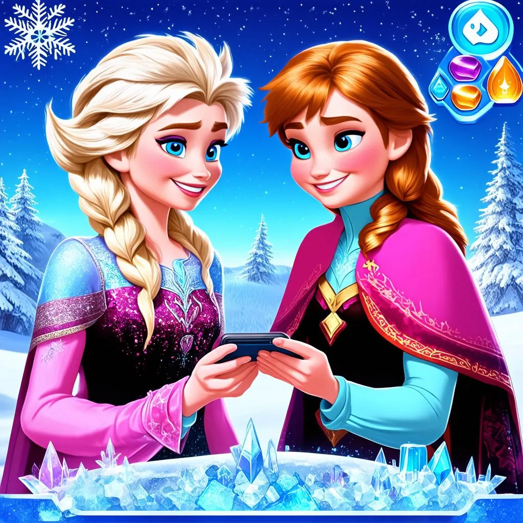 Elsa và Anna cùng chơi game Frozen