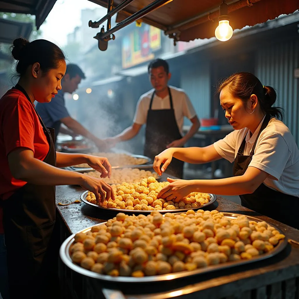 Gia đình chú Hai Gò Công chuẩn bị đồ ăn