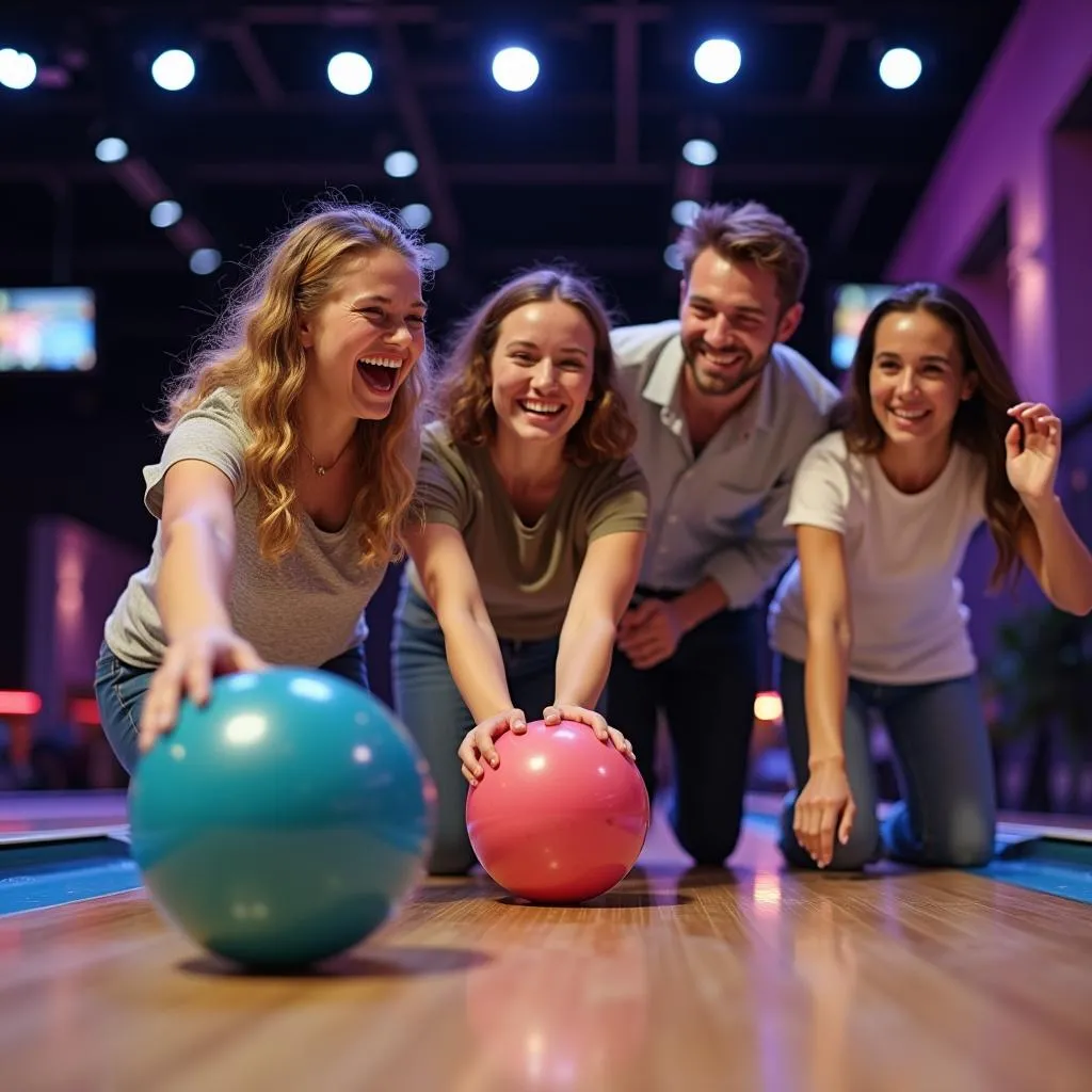 Người chơi bowling vui vẻ trên đường đua