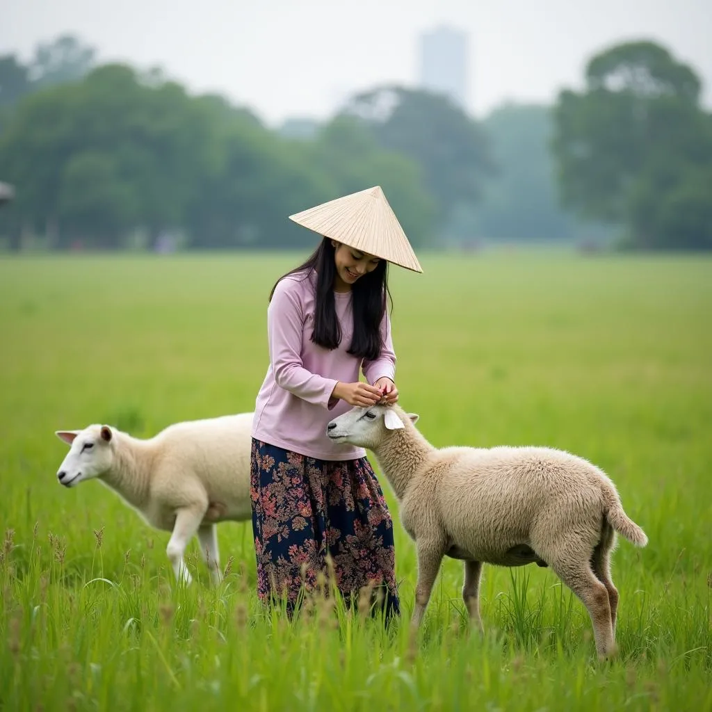 Hình ảnh người cho cừu ăn